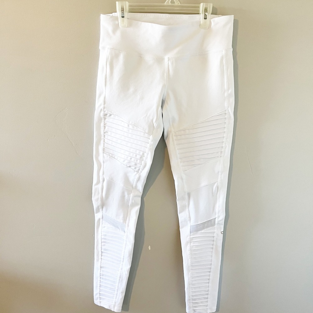 Alo Yoga Womens White Moto Leggings Mesh Panels Size M RN87370